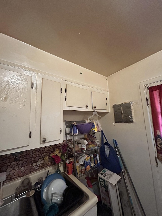 kitchen with white cabinets