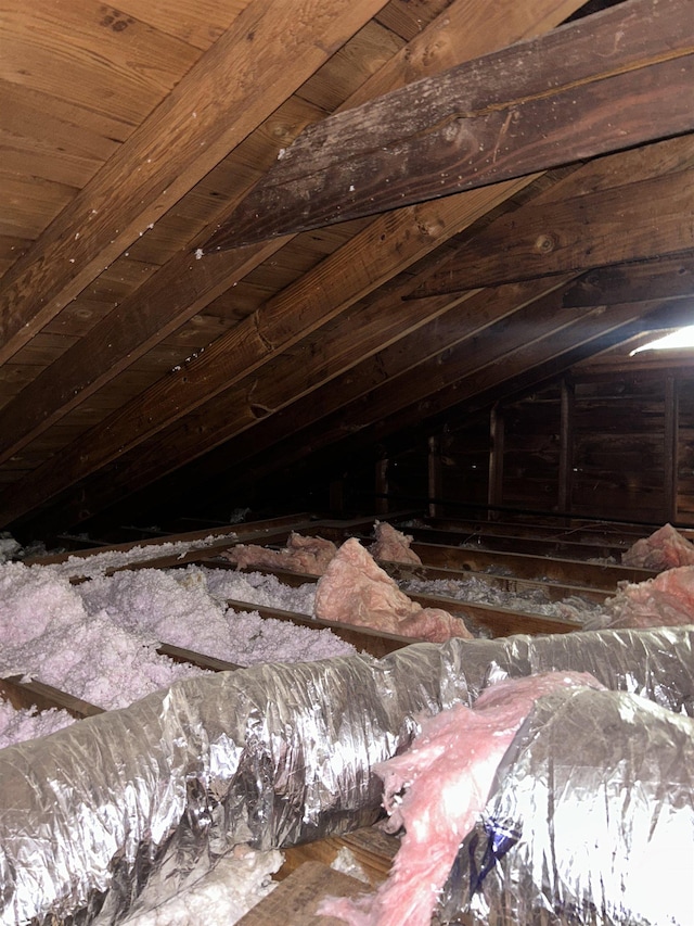 view of unfinished attic