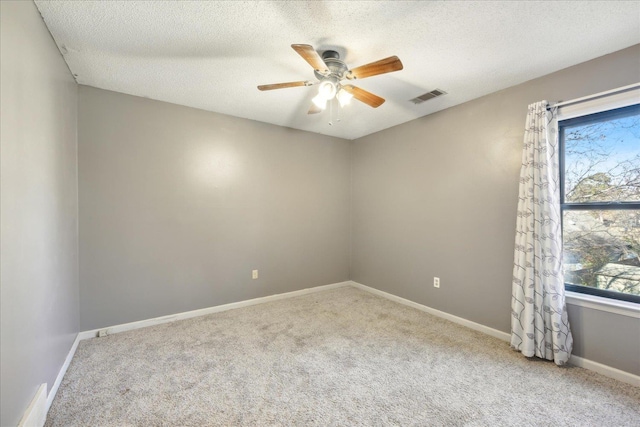 empty room featuring a textured ceiling, a wealth of natural light, and light colored carpet