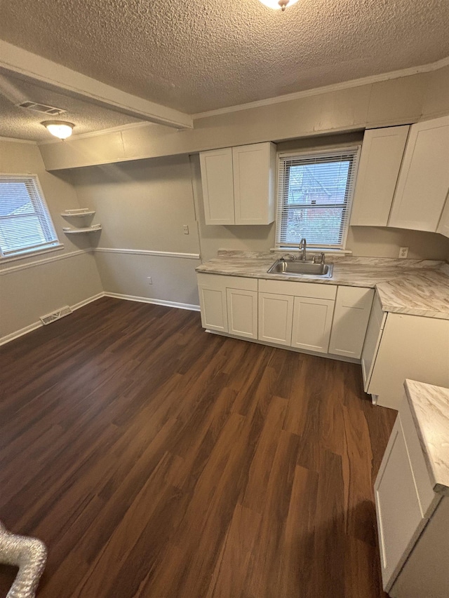 kitchen with sink, white cabinets, and a healthy amount of sunlight