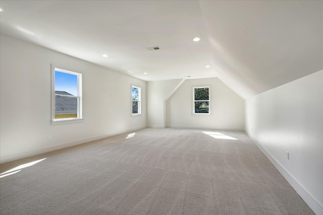 additional living space featuring light carpet and lofted ceiling