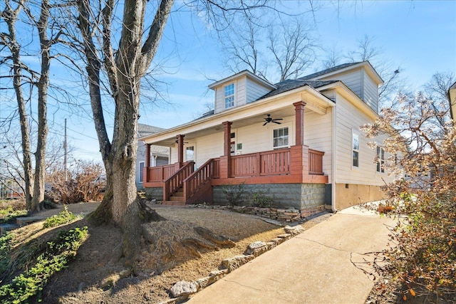 view of front of house with covered porch and ceiling fan