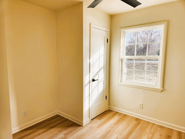 interior space with ceiling fan and light wood-type flooring