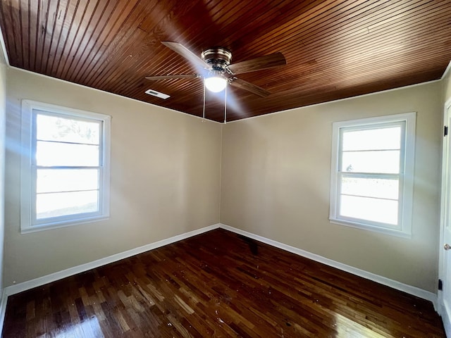 spare room with ceiling fan and dark hardwood / wood-style floors