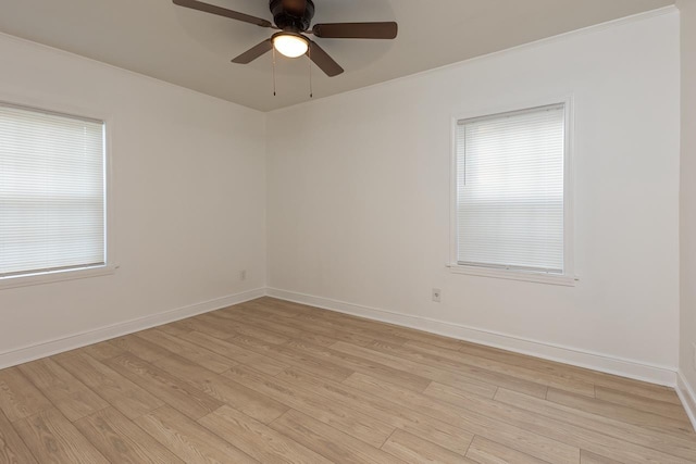 unfurnished room with light hardwood / wood-style floors and ceiling fan