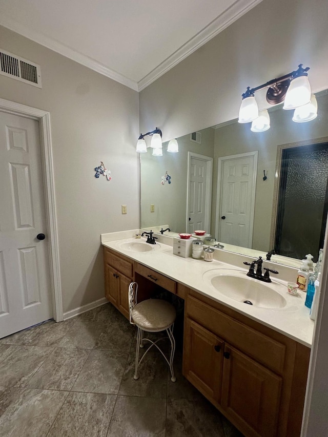 bathroom featuring vanity and crown molding