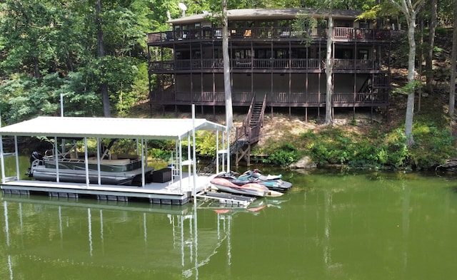 view of dock with a water view