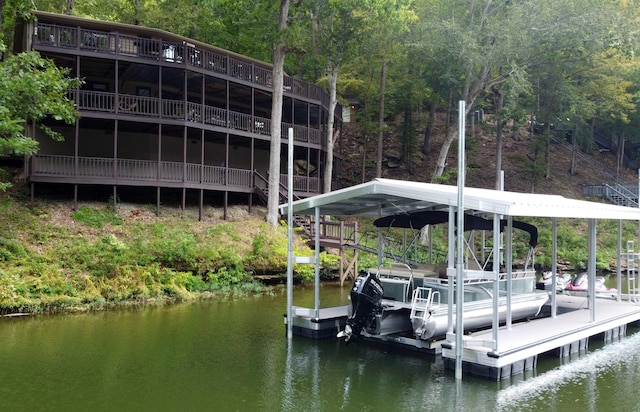 view of dock with a water view