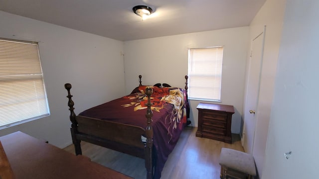 bedroom featuring hardwood / wood-style flooring and multiple windows