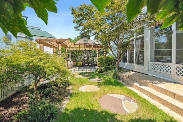 view of yard featuring a patio area and a pergola