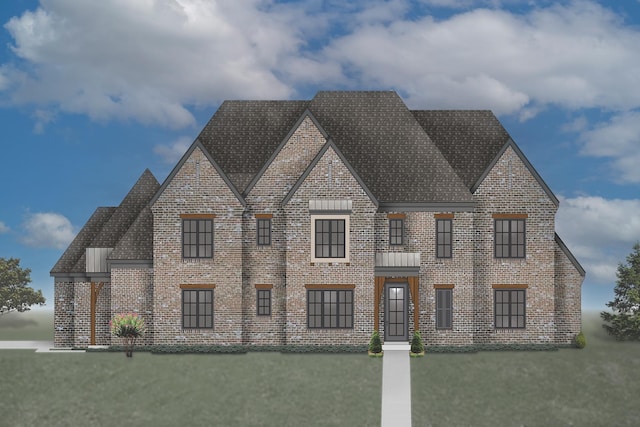 9170 Old Green Ln, Germantown, TN 38138 - view of front of home with brick siding, a front lawn, and a shingled roof