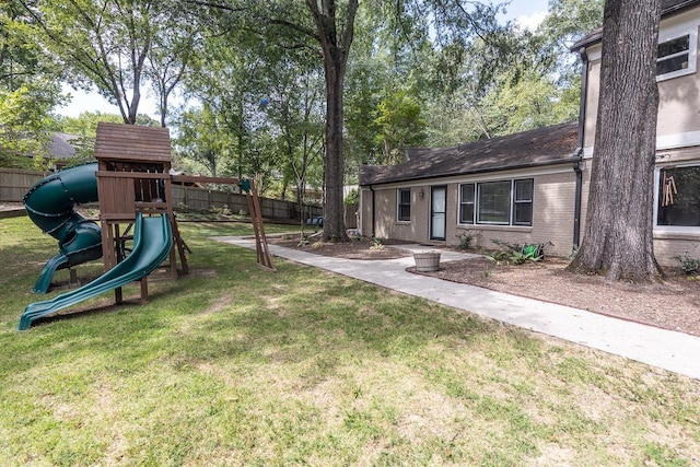 view of yard featuring a playground