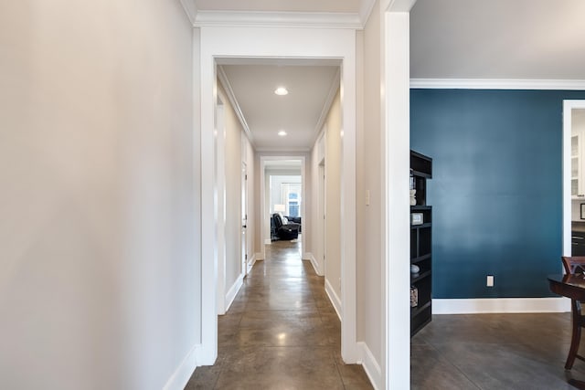 hallway featuring crown molding