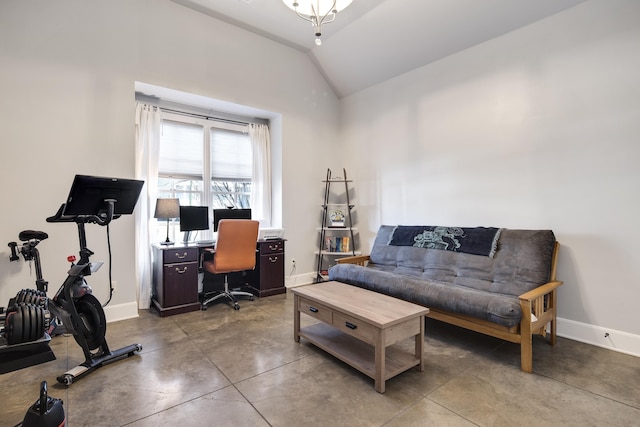 office space featuring lofted ceiling