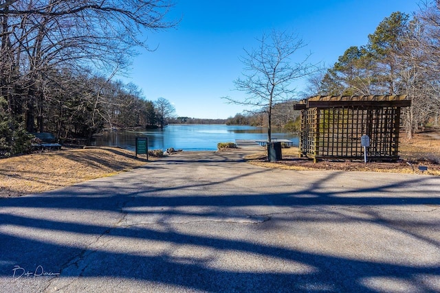 exterior space featuring a water view