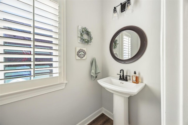 bathroom featuring wood-type flooring and sink