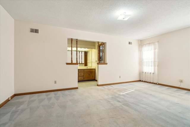 empty room featuring light colored carpet and a textured ceiling