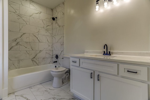 full bathroom featuring vanity, toilet, and tiled shower / bath