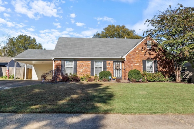 view of front of property featuring a carport and a front lawn