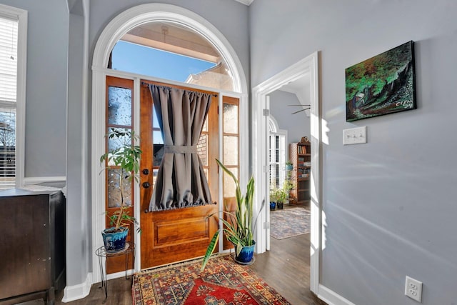 entryway with dark wood-type flooring