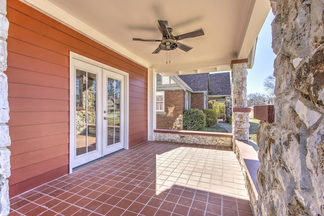 view of patio / terrace featuring french doors and ceiling fan