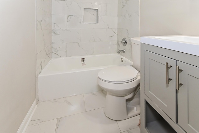 full bathroom featuring vanity, toilet, and tiled shower / bath