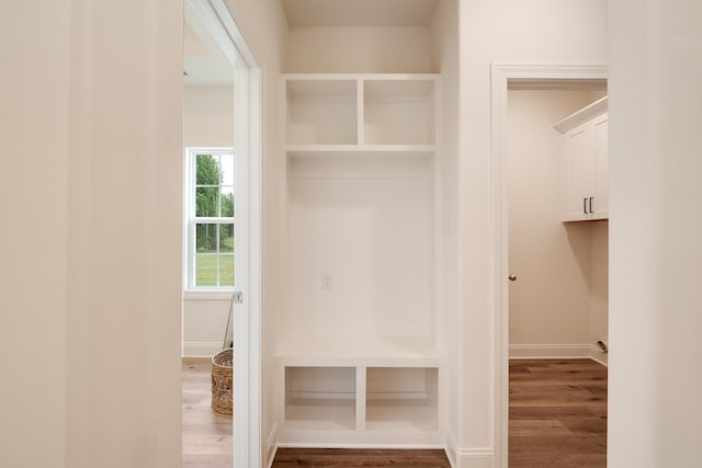 mudroom featuring wood-type flooring