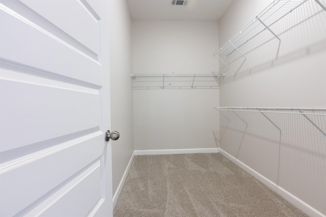 spacious closet with light colored carpet