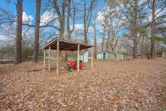 view of yard with a shed