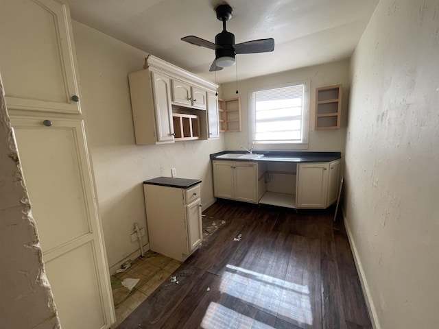 kitchen with ceiling fan, sink, and dark hardwood / wood-style flooring