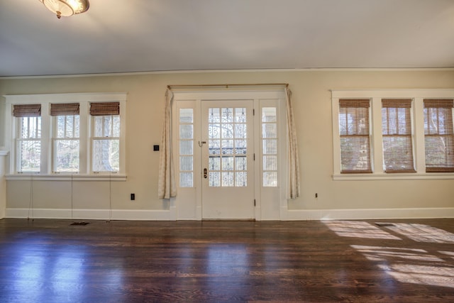 foyer with plenty of natural light and dark hardwood / wood-style floors