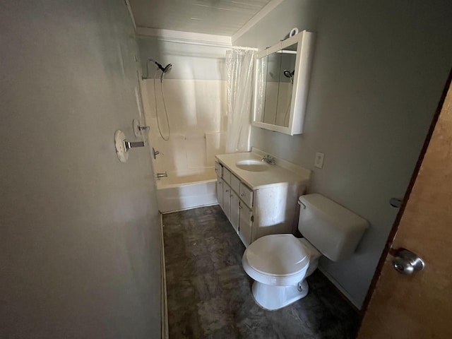 full bathroom with vanity, toilet, and shower / tub combo