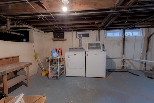 basement with independent washer and dryer