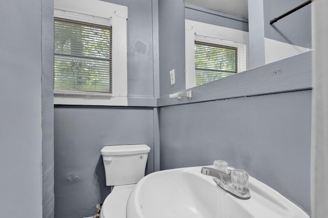 bathroom featuring sink, plenty of natural light, and toilet