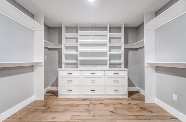 spacious closet featuring light hardwood / wood-style flooring