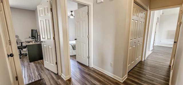 hallway with dark hardwood / wood-style floors