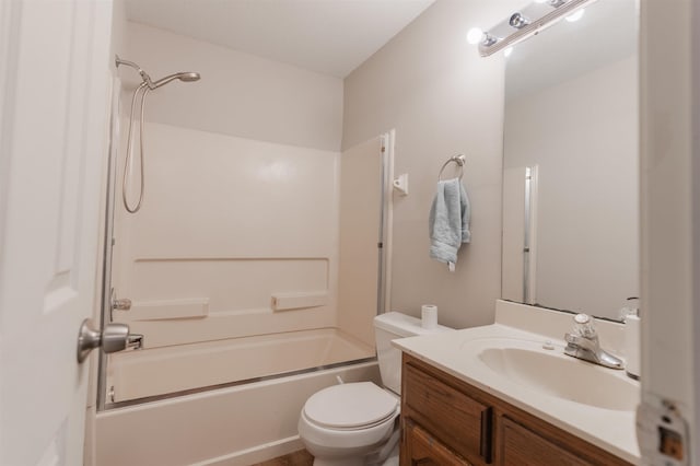 full bathroom featuring shower / bath combination, vanity, and toilet