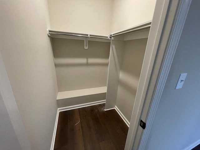 walk in closet with wood finished floors