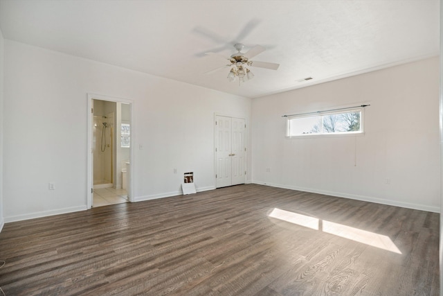 spare room featuring ceiling fan and wood-type flooring