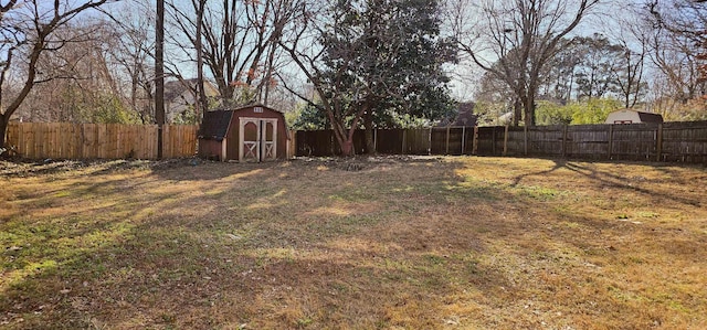 view of yard with a shed