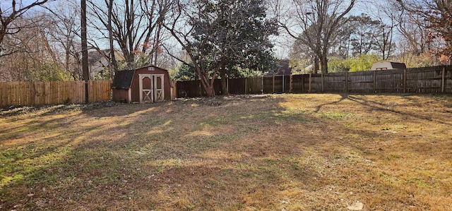 view of yard featuring a storage unit