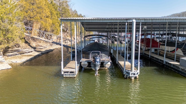 view of dock with a water view