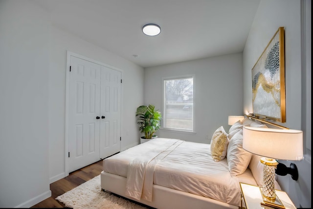 bedroom with hardwood / wood-style flooring and a closet