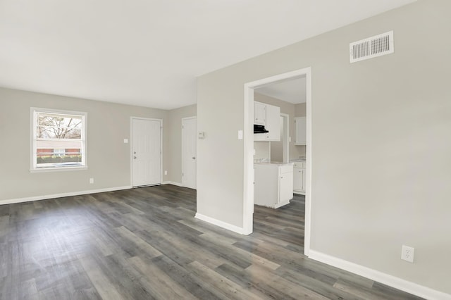 unfurnished living room with dark hardwood / wood-style flooring