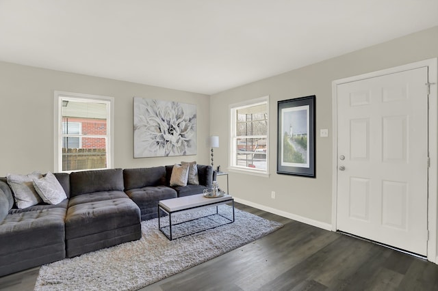 living room featuring dark hardwood / wood-style floors