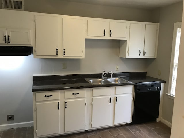 kitchen with white cabinetry, dishwasher, and sink