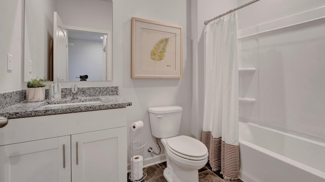 full bathroom with vanity, toilet, and shower / bath combo