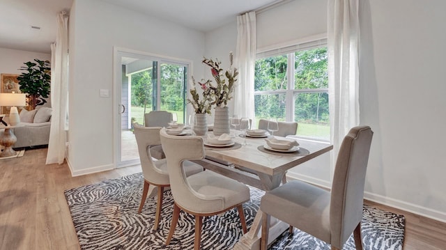 dining area with hardwood / wood-style floors