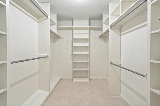 spacious closet featuring light carpet