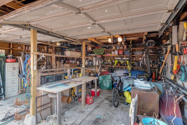 garage featuring a workshop area